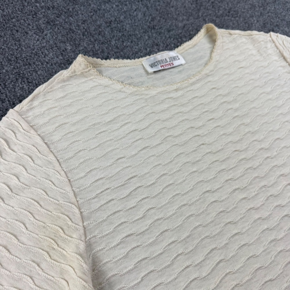 Victoria Jones Petites Top Petite Medium Ivory Textured Wavy Short Sleeve Women